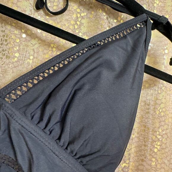 Tempt Me Black Halter Neck Sheer Striped One Piece Swimsuit Med NWT - Picture 5 of 8